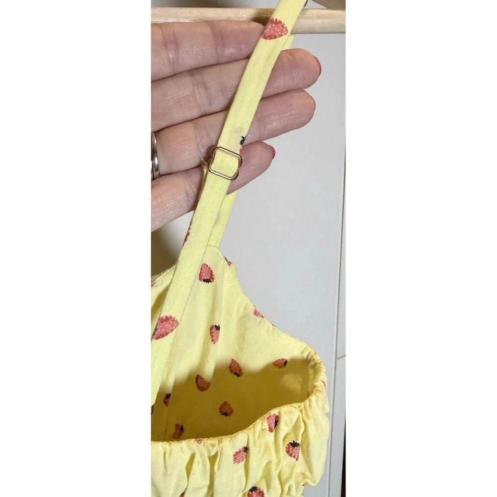 Free People Yellow Strawberry Small Sundress Midi Smocked Coquette Cottage Core